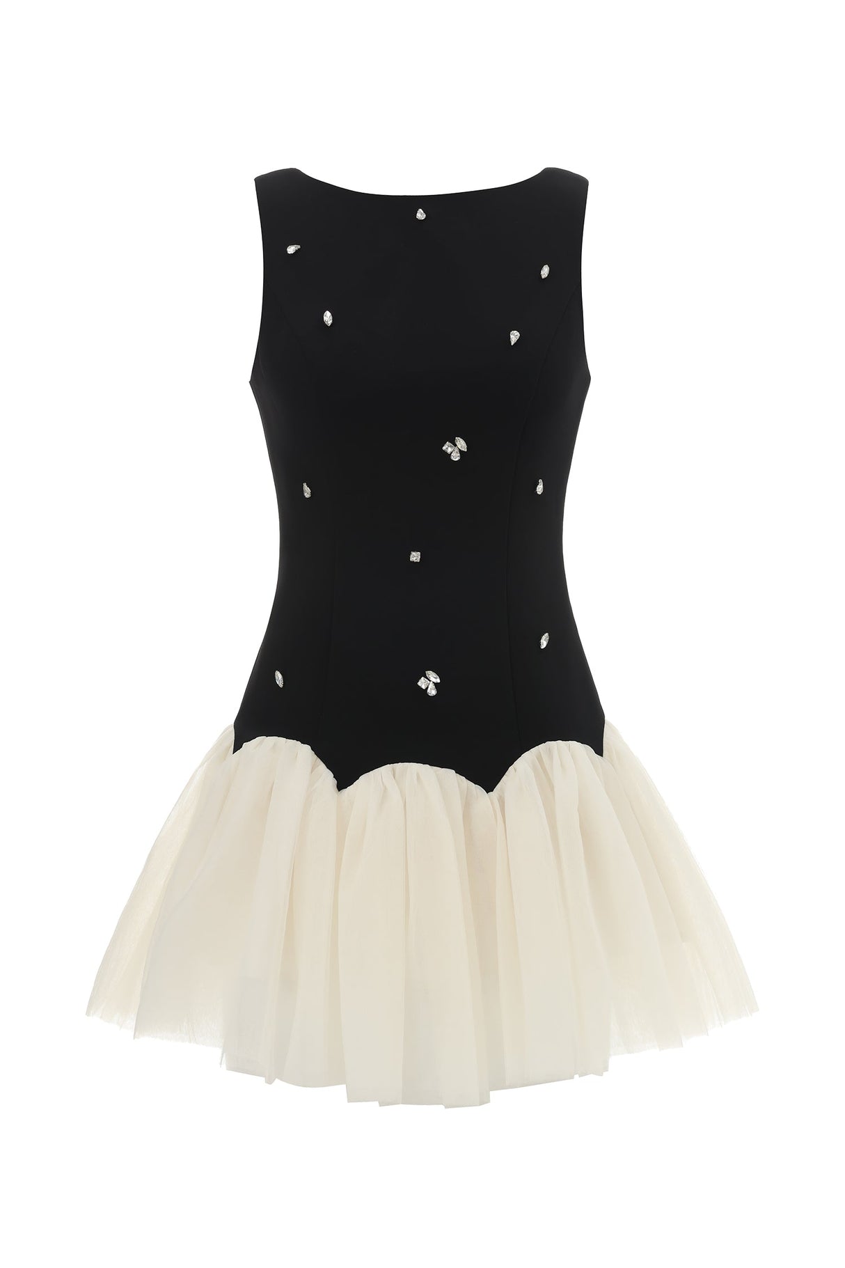 Franca Black Diamond Embellished Tulle Mini Dress