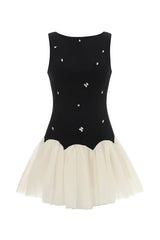 Franca Black Diamond Embellished Tulle Mini Dress