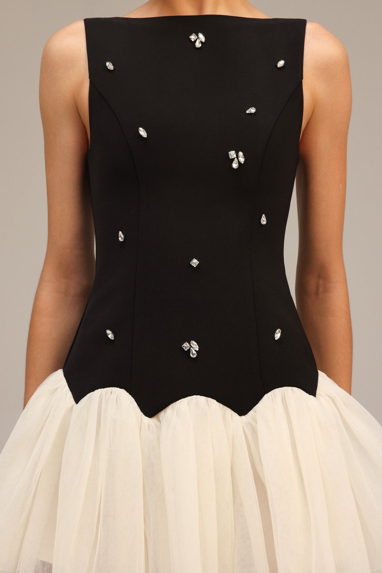Franca Black Diamond Embellished Tulle Mini Dress