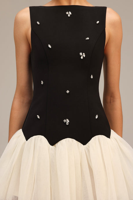 Franca Black Diamond Embellished Tulle Mini Dress