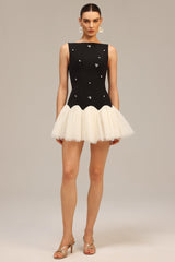 Franca Black Diamond Embellished Tulle Mini Dress
