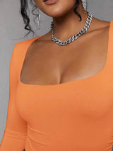 Franca Bodysuit - Slim Fit - Medium Stretch - Regular Sleeve - Natural Mid Waist - Square Neck - Knitted Fabric - Casual Style - Ruched