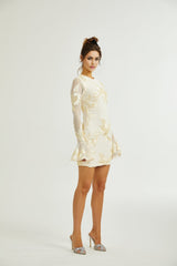 Franca Dress – Long Sleeves – Floral Embroidery – Mesh Detailing