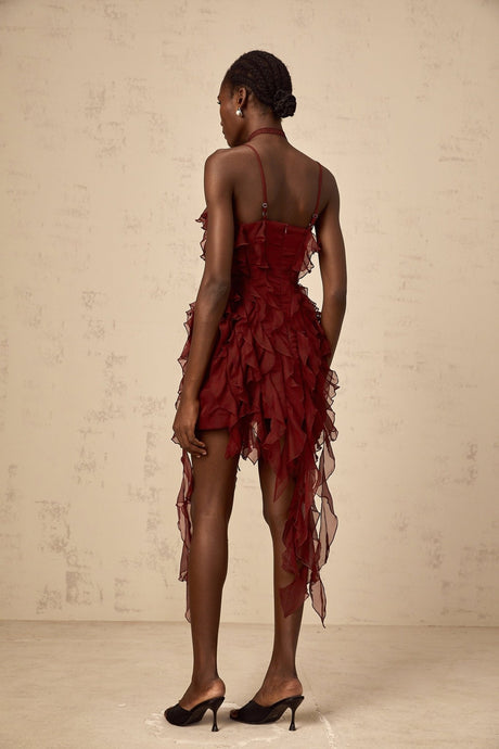 Franca Mini Dress - Square Neck - Sleeveless - Spaghetti Straps - Ruffled Detailing