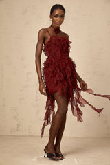 Franca Mini Dress - Square Neck - Sleeveless - Spaghetti Straps - Ruffled Detailing