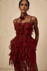 Franca Mini Dress - Square Neck - Sleeveless - Spaghetti Straps - Ruffled Detailing