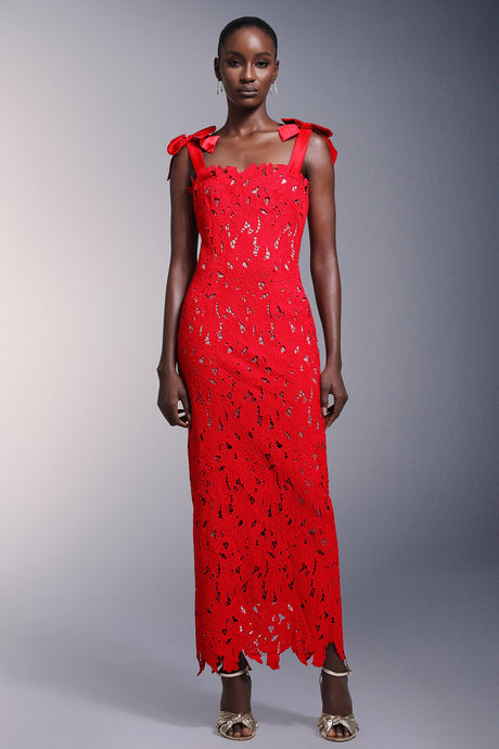Franca Red Lace Detail Maxi Dress for Special Occasions