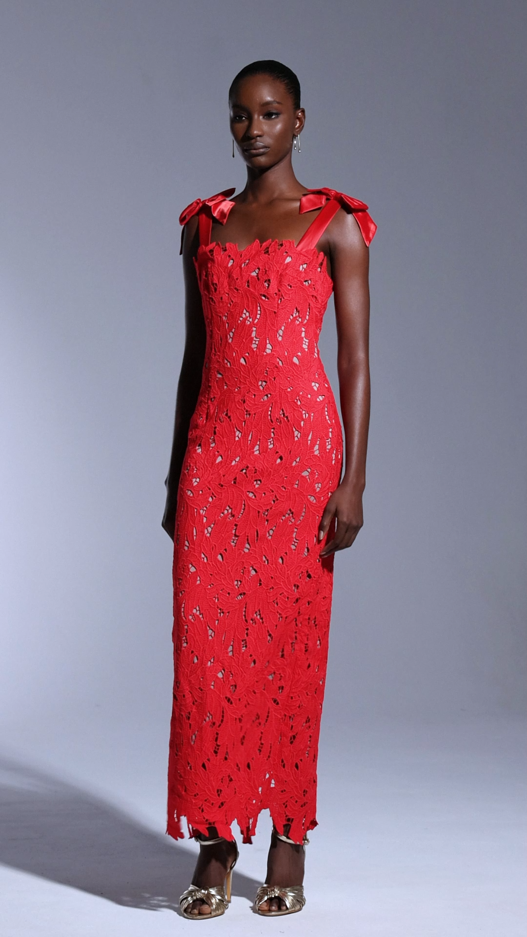 Franca Red Lace Detail Maxi Dress for Special Occasions