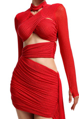Franca Red Rhinestone Detail Dress