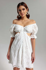 Franca White Floral Lace Off-The-Shoulder Mini Dress