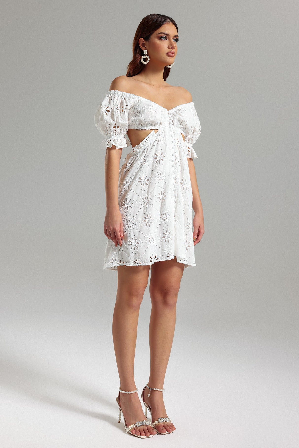 Franca White Floral Lace Off Shoulder Mini Dress