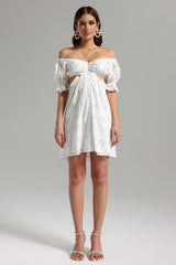 Franca White Floral Lace Off-the-Shoulder Mini Dress