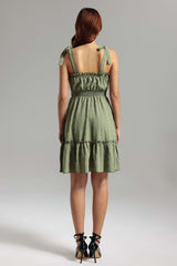 Frances Green Halter Smocked Waist Ruffled Mini Dress