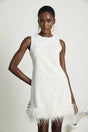 Frances Mini Dress - Sleeveless - Crystal and Feather Embellishments - Thigh Length