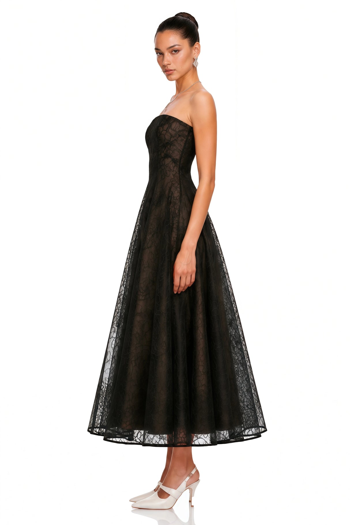 Francesca Black Strapless Floral Lace ALine Maxi Dress