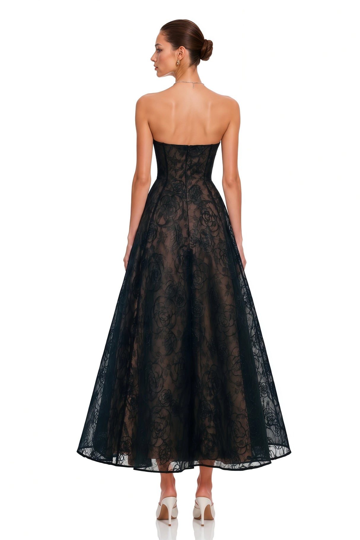Francesca Black Strapless Floral Lace ALine Maxi Dress