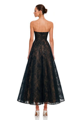 Francesca Black Strapless Floral Lace ALine Maxi Dress