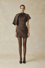 Francesca Brown Asymmetrical Gathered Mini Dress