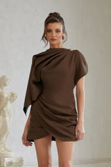 Francesca Brown Asymmetrical Gathered Mini Dress