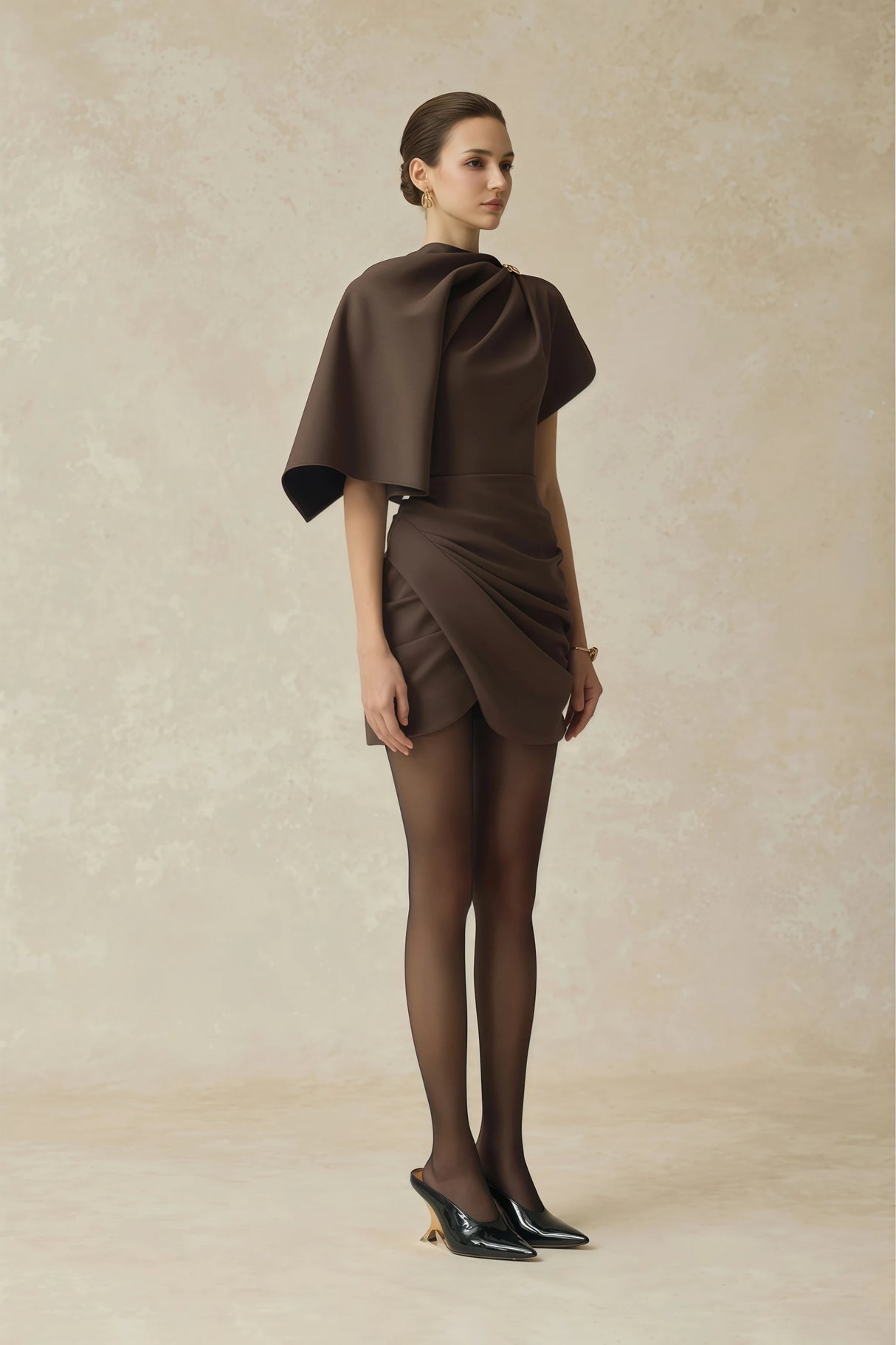 Francesca Brown Asymmetrical Gathered Mini Dress