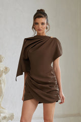 Francesca Brown Asymmetrical Gathered Mini Dress