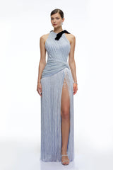 Francesca Silver Fringe Maxi Dress with Bow