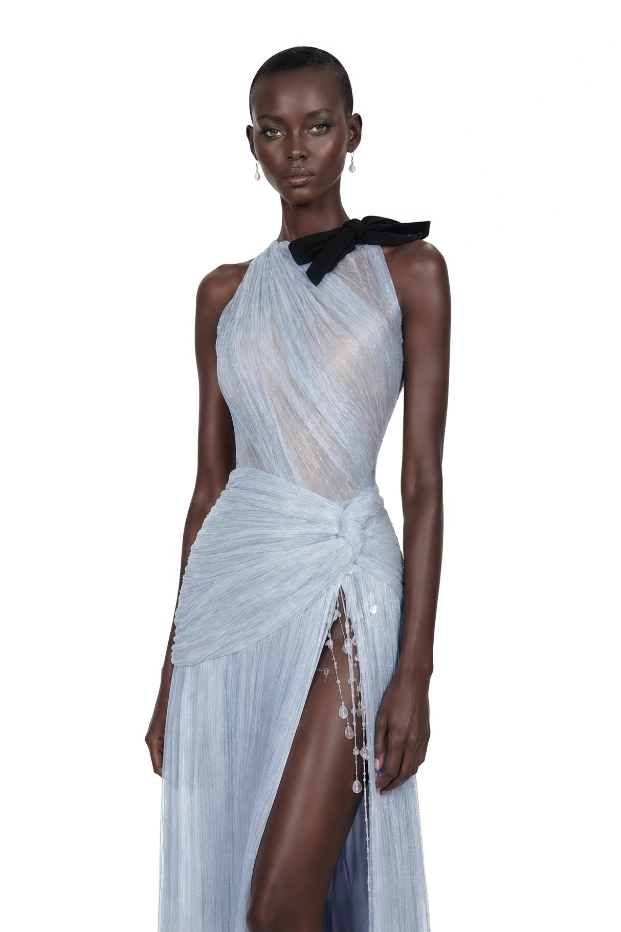 Francesca Silver Fringe Maxi Dress with Bow