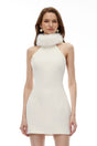 Francesca White Halterneck Mini Dress with Faux Fur