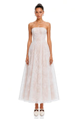 Francesca White Strapless Floral Lace ALine Maxi Dress
