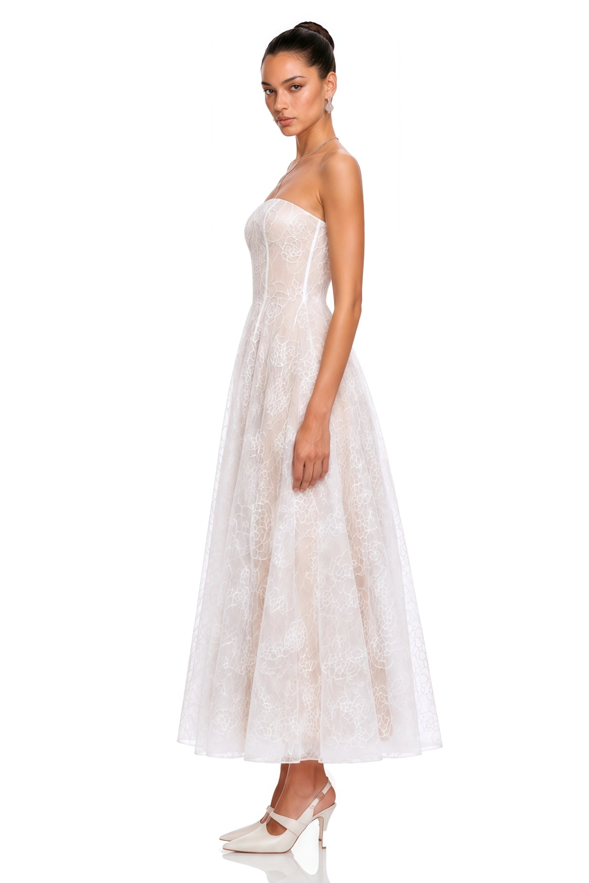 Francesca White Strapless Floral Lace ALine Maxi Dress