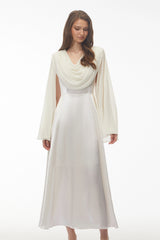 Francine Ivory Draped Neck Maxi Dress with Cape Sleeves