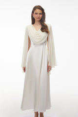 Francine Ivory Draped Neck Maxi Dress with Cape Sleeves