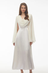 Francine Ivory Draped Neck Maxi Dress with Cape Sleeves