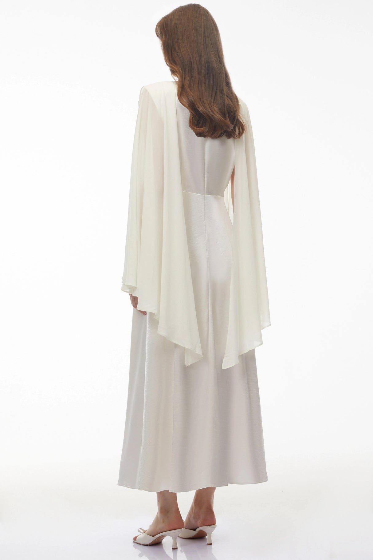 Francine Ivory Draped Neck Maxi Dress with Cape Sleeves
