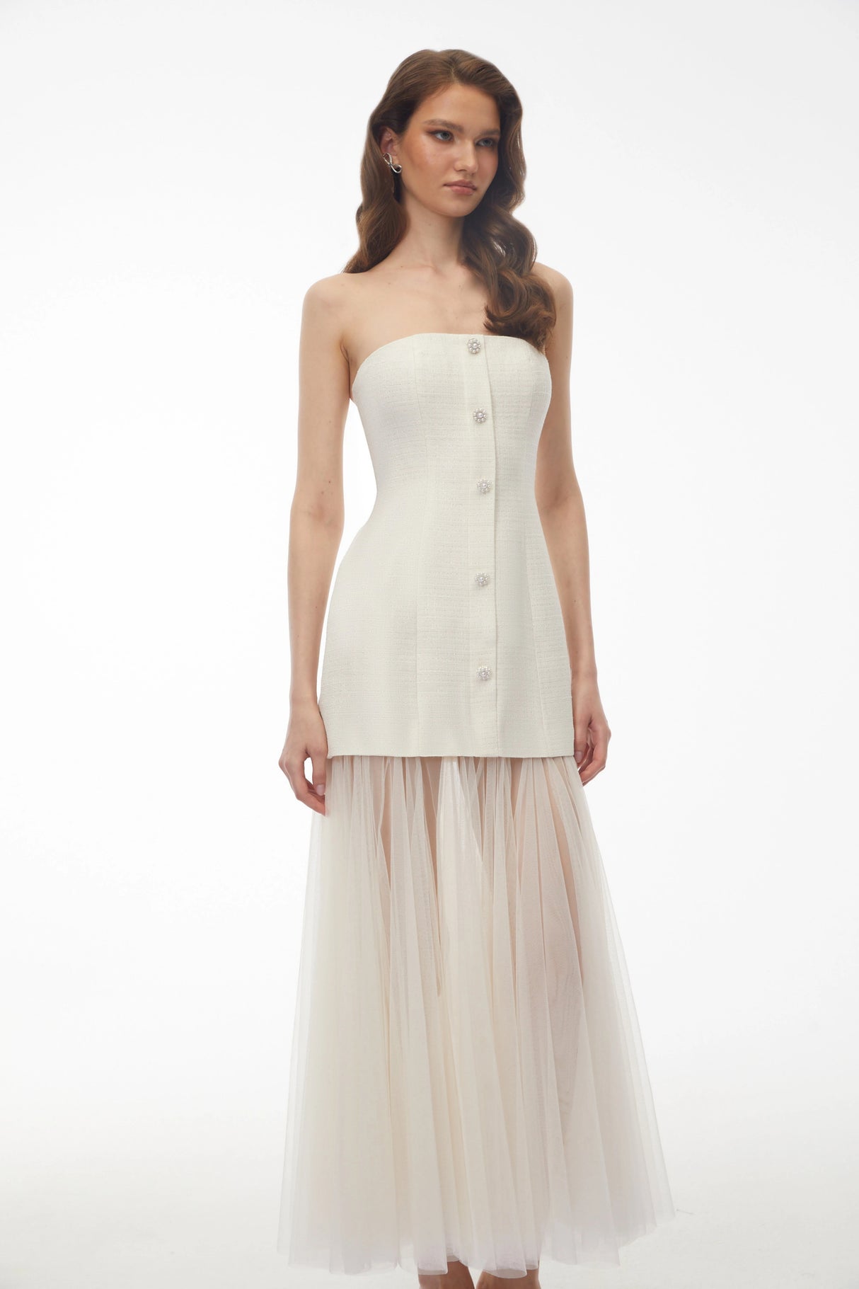 Francine Ivory Off Shoulder Mesh Maxi Dress