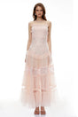 Francine Pink Floral Lace Tiered Maxi Dress