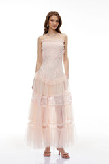 Francine Pink Floral Lace Tiered Maxi Dress