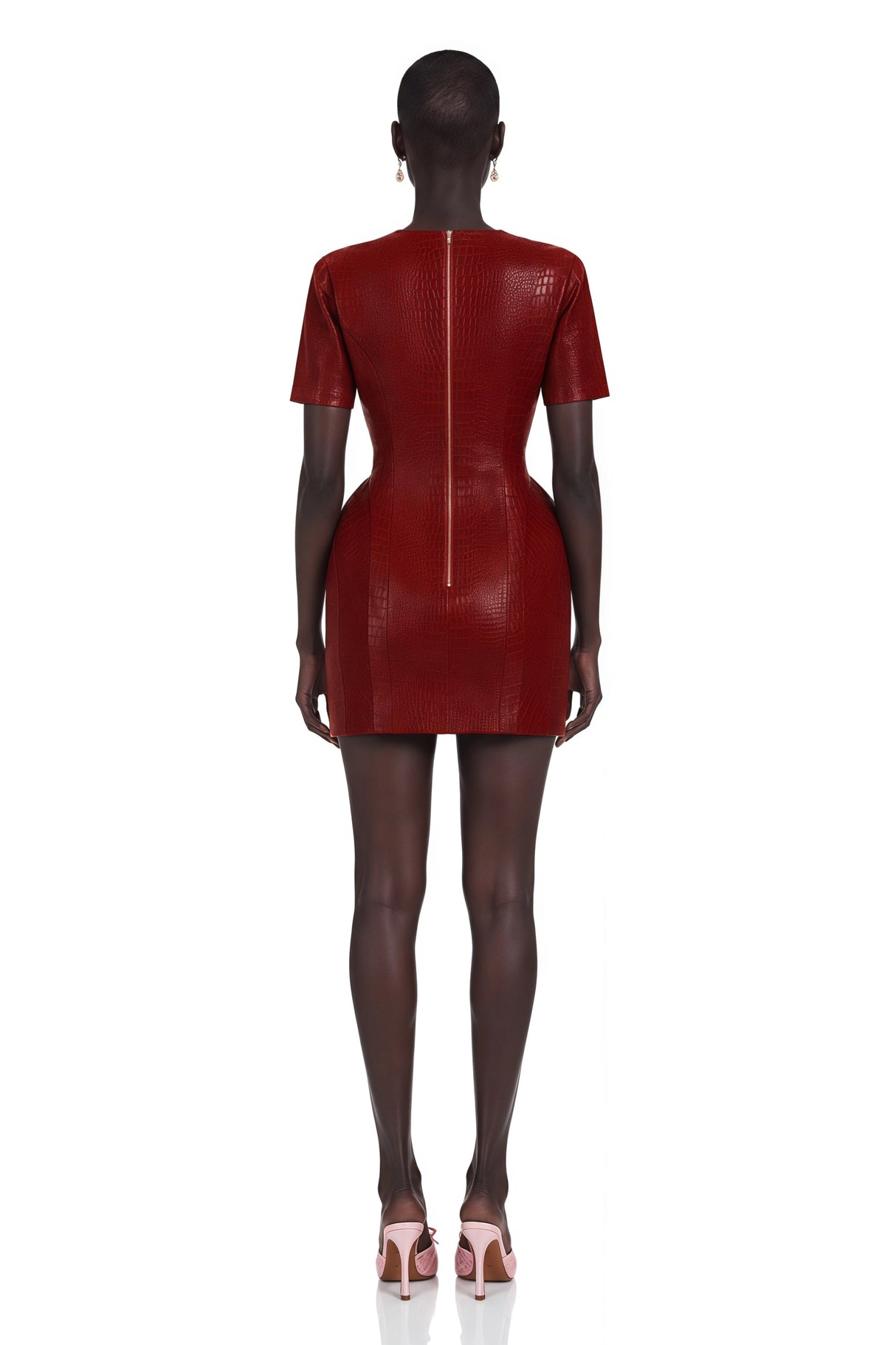 Frankie Red Leather Mini Dress with Decorative Buttons