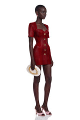 Frankie Red Leather Mini Dress with Decorative Buttons