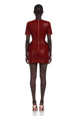 Frankie Red Leather Mini Dress with Decorative Buttons