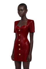 Frankie Red Leather Mini Dress with Decorative Buttons