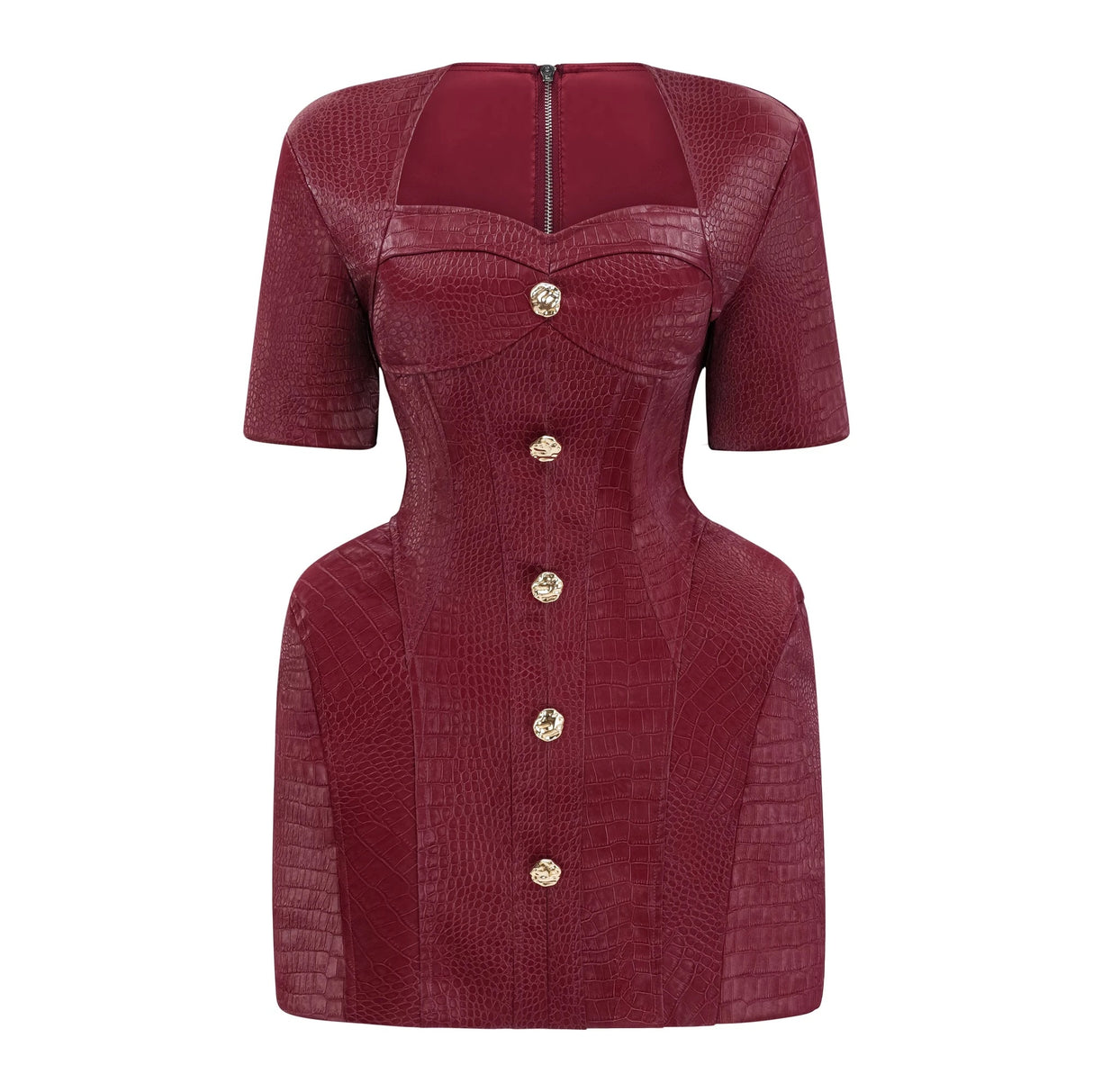 Frankie Red Leather Mini Dress with Decorative Buttons