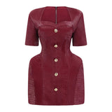 Frankie Red Leather Mini Dress with Decorative Buttons