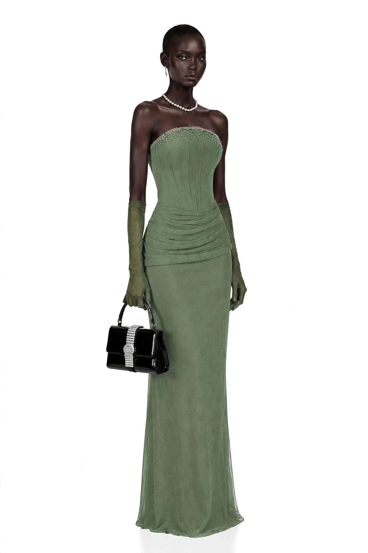 Franziska Green Embellished Corset Maxi Dress Without Gloves