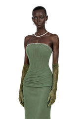 Franziska Green Embellished Corset Maxi Dress Without Gloves