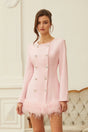 Freja Pink Feather Trim Mini Blazer Dress
