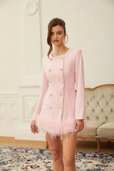 Freja Pink Feather Trim Mini Blazer Dress