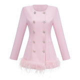 Freja Pink Feather Trim Mini Blazer Dress