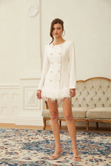 Freja White Feather Trim Mini Blazer Dress