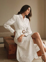 French Palace Style Hollow Crochet Embroidery Button Down Water Soluble Floral Waist Belt Fitted
